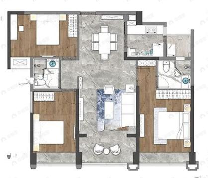 金沙宸宇公馆3室2厅2卫户型图