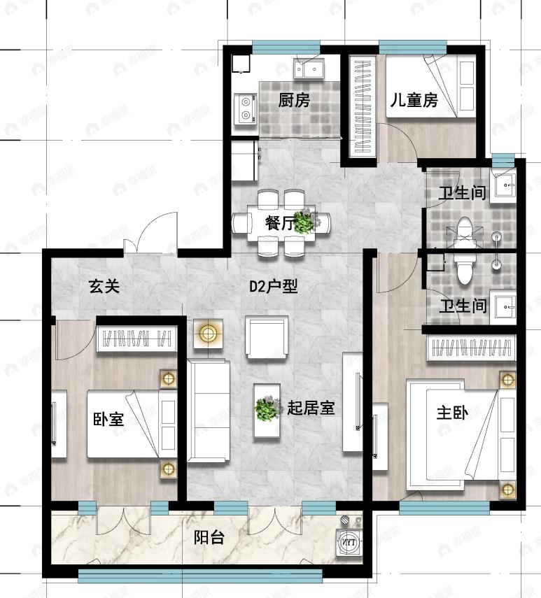 成龙学府·悦城3室2厅2卫户型图