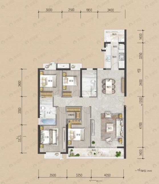 武汉江城府4室2厅2卫户型图