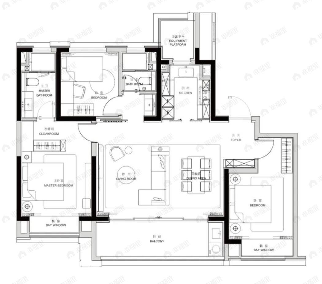 前湾国际3室2厅2卫户型图