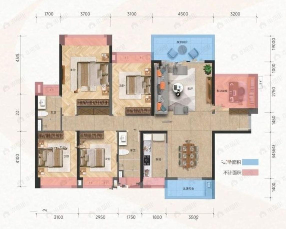 幸福港湾花园5室2厅2卫户型图