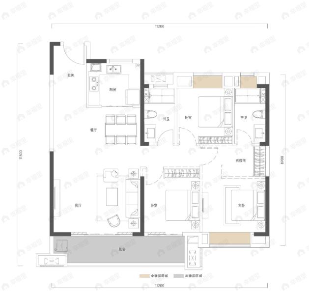 3室2厅2卫建面130平户型图