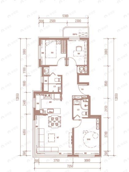 3室2厅2卫建面84平户型图