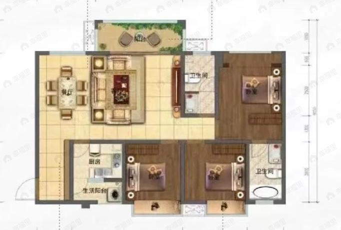 城投·会昌丽景3室2厅2卫户型图