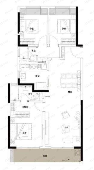 凯德·淮海壹号3室2厅2卫户型图