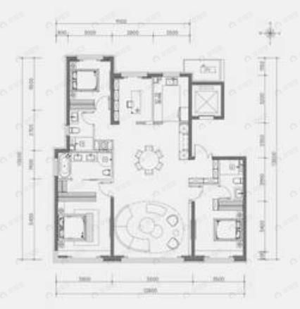 4室2厅3卫建面170平北|南户型图