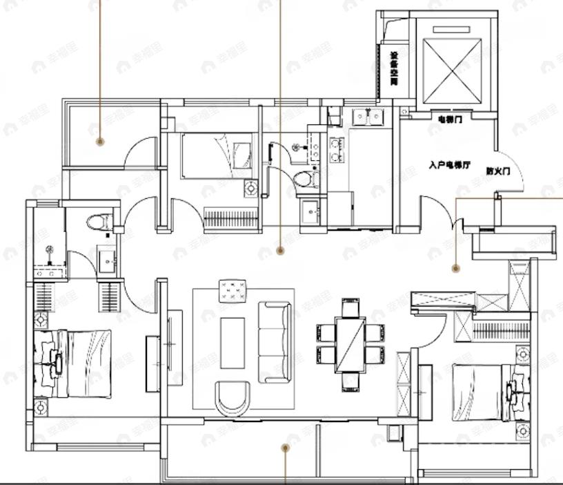 3室2厅3卫建面143平户型图