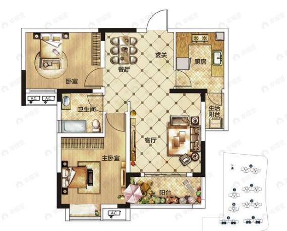 中国核建锦城2室2厅1卫户型图