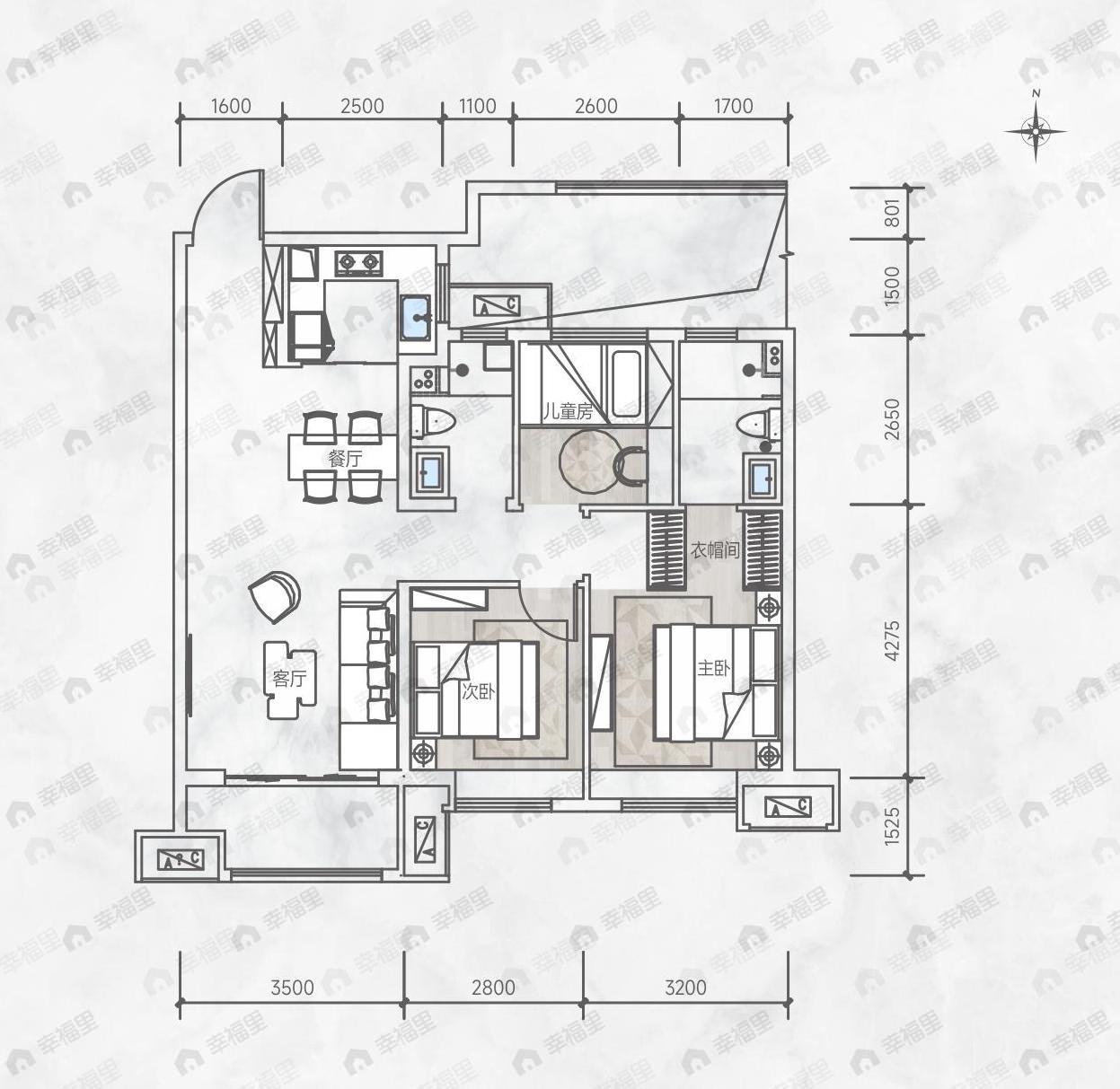 南飞鸿上赋云图3室2厅2卫户型图