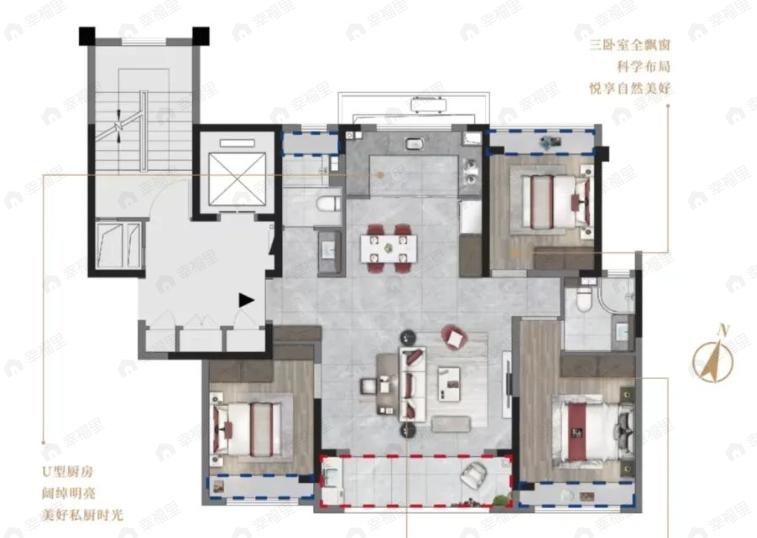 建发联发青云上3室2厅2卫户型图
