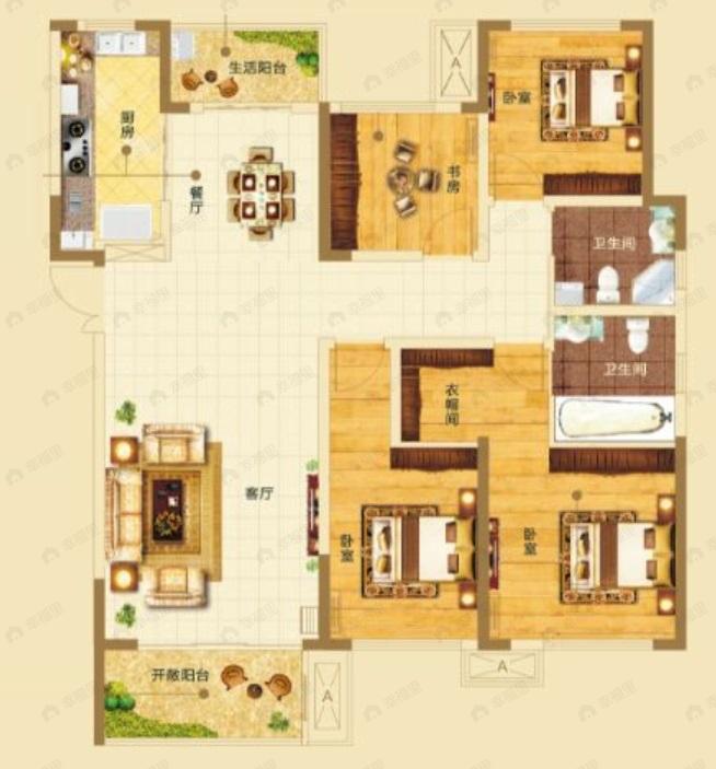 4室2厅2卫建面156平户型图