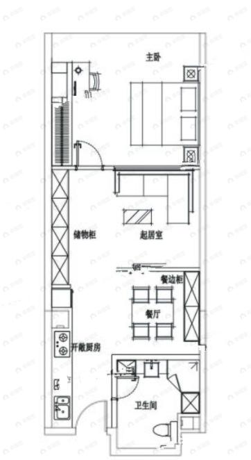 二七星城1室2厅1卫户型图