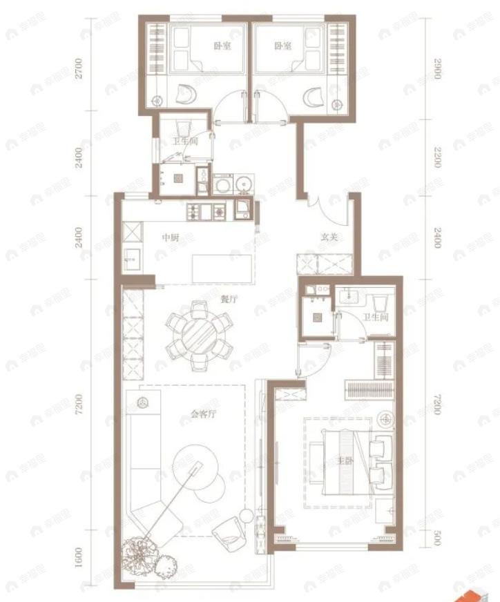 3室2厅2卫建面131平户型图