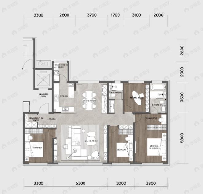 4室2厅2卫建面170平户型图