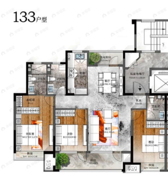 青岛院子3室2厅3卫户型图