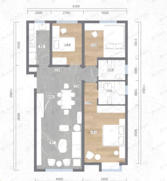 3室2厅2卫建面122平户型图