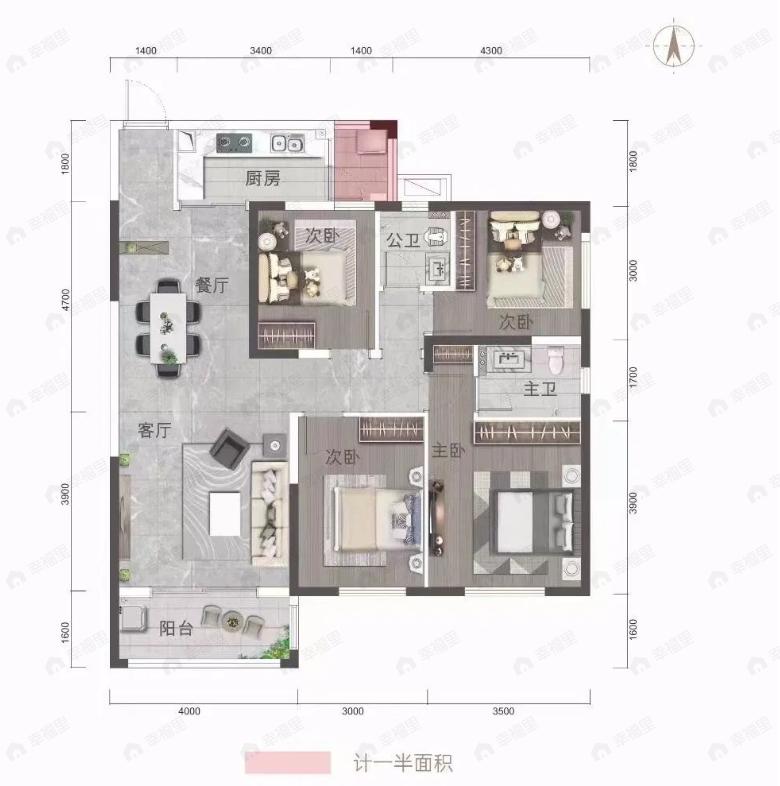 金富湘江悦城4室2厅2卫户型图