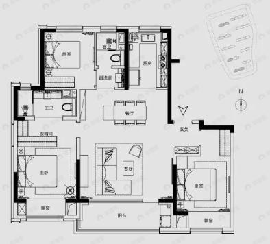城湾3室2厅2卫户型图