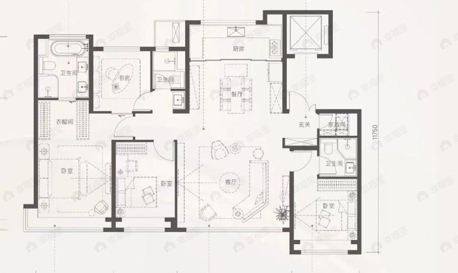 4室2厅3卫建面171平户型图