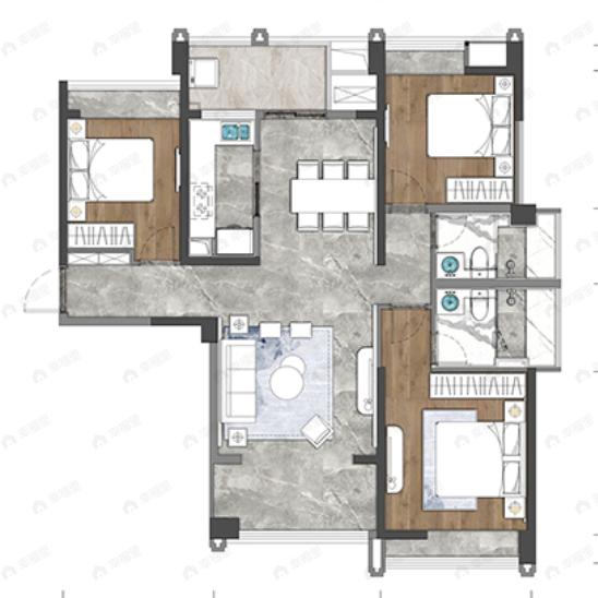 金沙宸宇公馆3室2厅2卫户型图