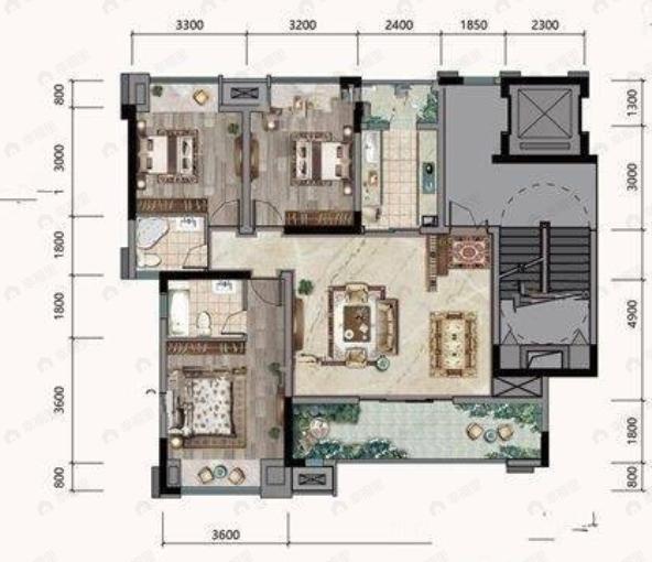 中德时光岭3室2厅2卫户型图