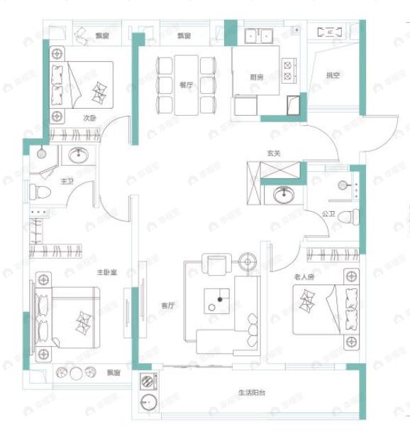恺德光谷熙园3室2厅2卫户型图