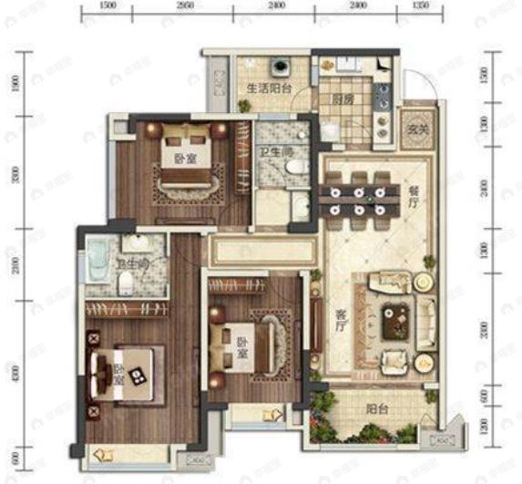 人居盛和林语3室2厅2卫户型图
