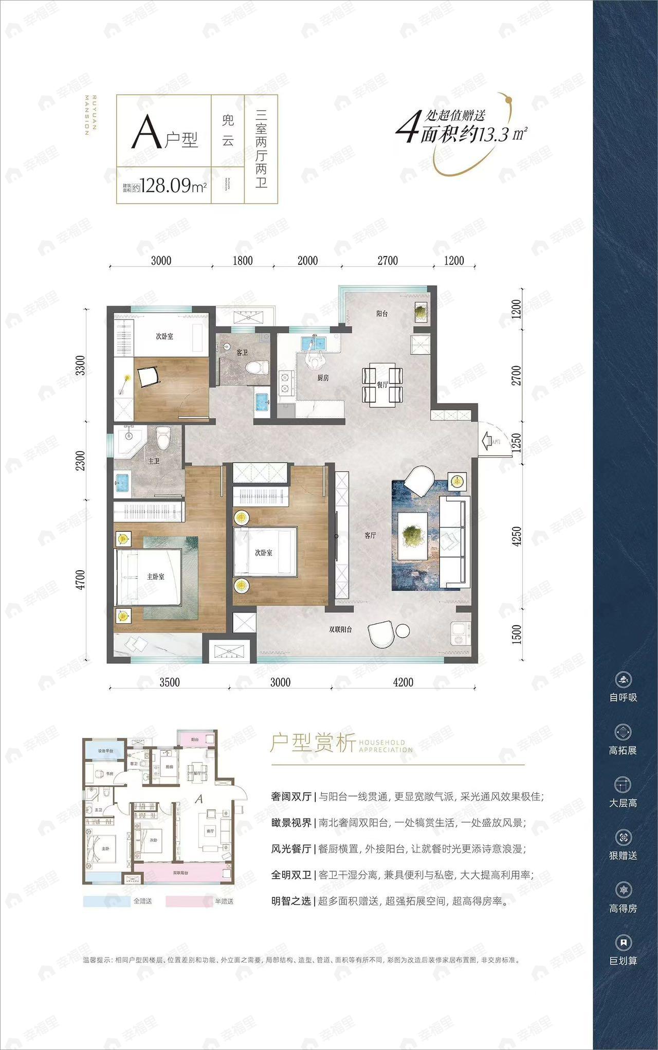 3室2厅2卫建面128平户型图