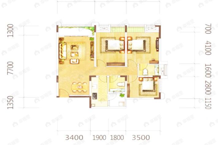 3室2厅2卫建面97平户型图