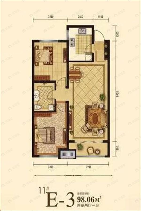 2室2厅1卫建面98平户型图