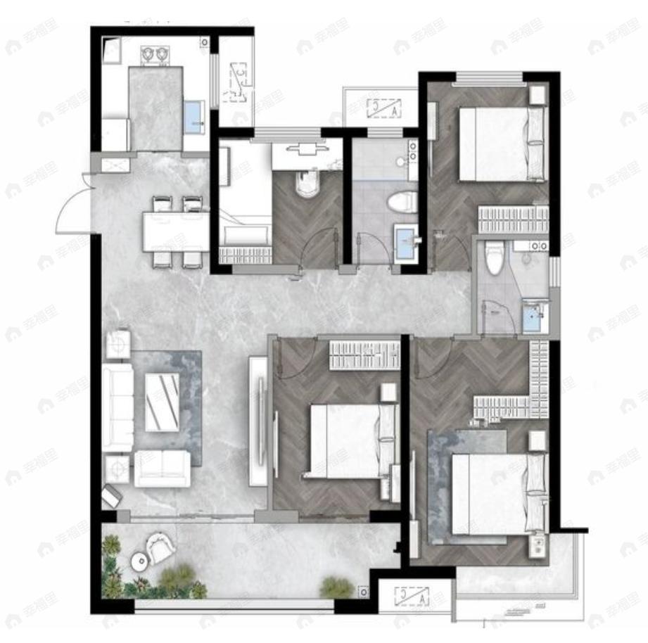 4室2厅2卫建面129平北|南户型图