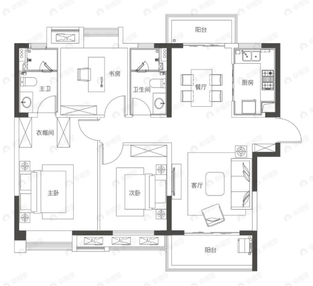 新力雅园3室2厅2卫户型图