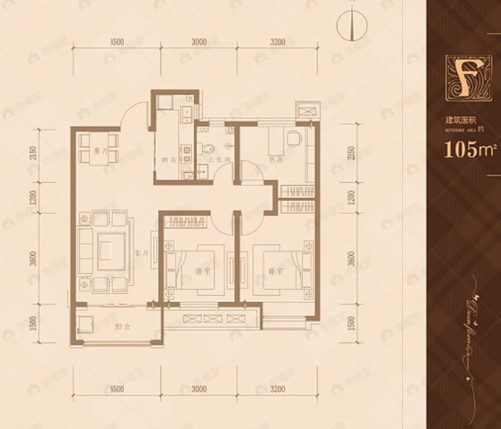 3室2厅1卫建面105平户型图