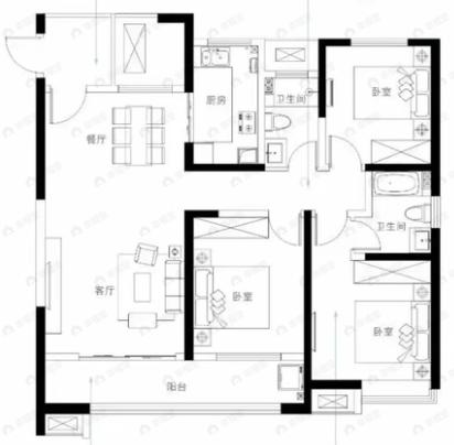 启迪大院儿3室2厅2卫户型图