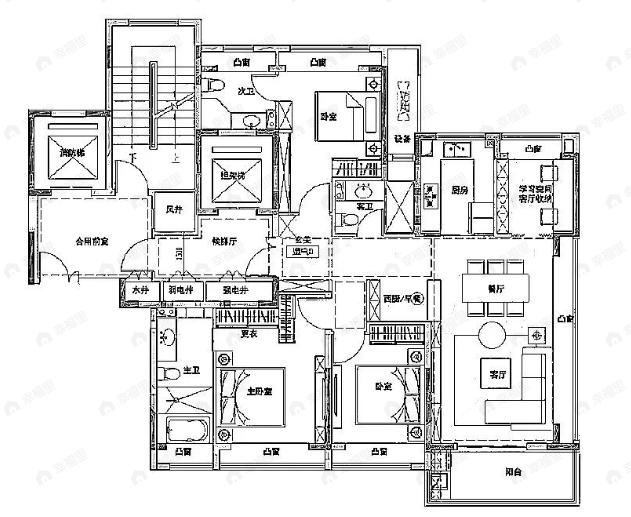 4室2厅3卫建面140平南户型图