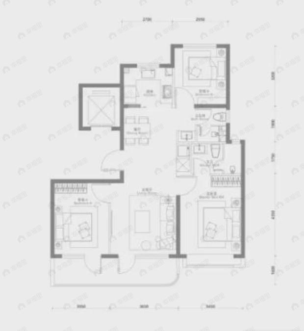 3室2厅2卫建面108平南|北户型图