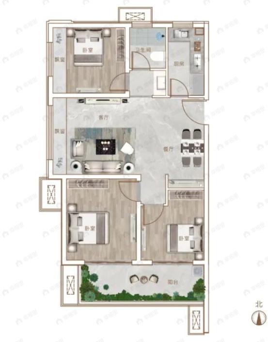 华清源中州学府3室2厅1卫户型图