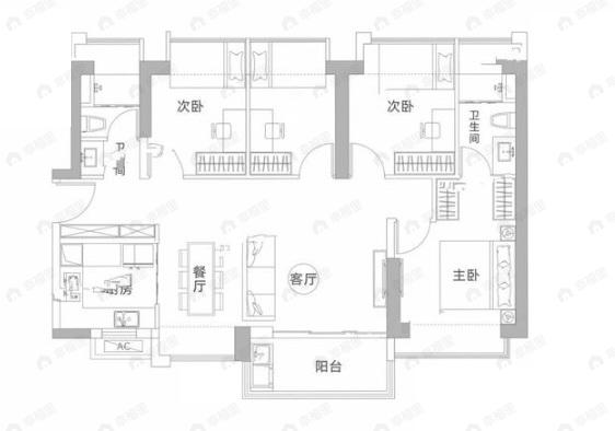 4室2厅2卫建面115平南户型图