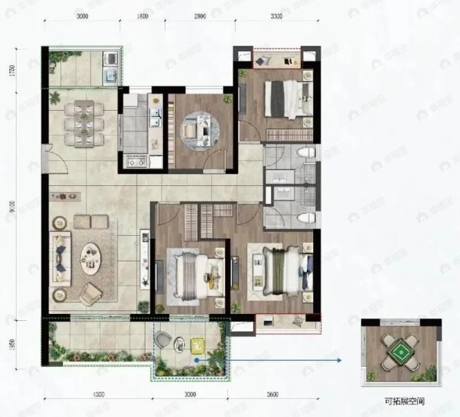 绿地东海岸桃李赋4室2厅2卫户型图
