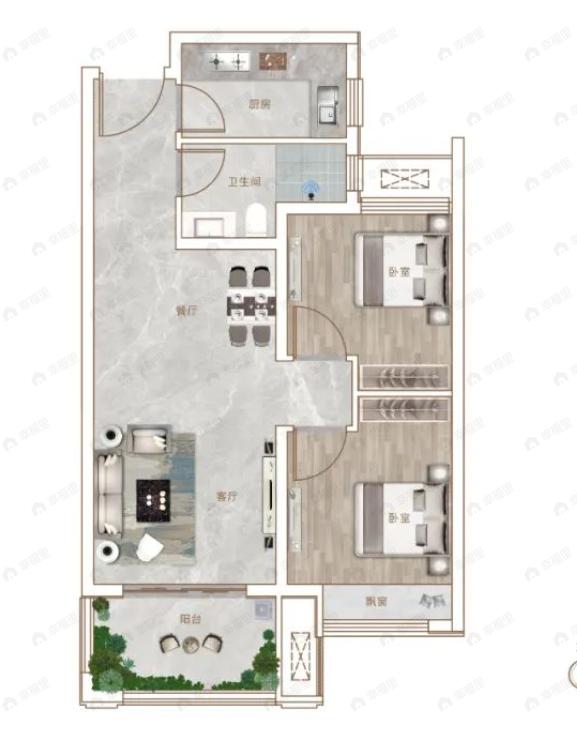 华清源中州学府2室2厅1卫户型图