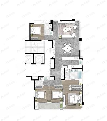 4室2厅3卫建面203平户型图