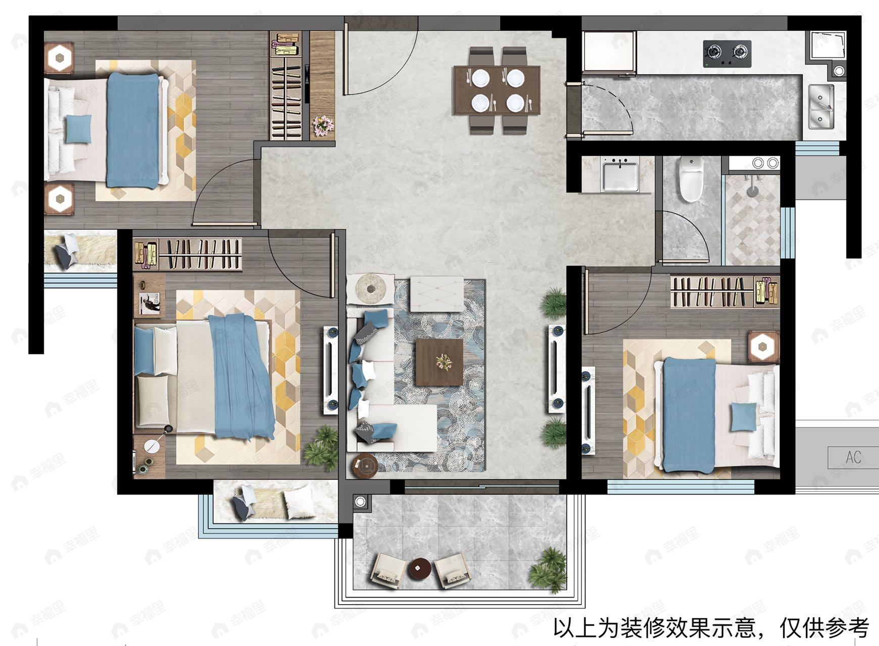 首开九珑岸3室2厅2卫户型图