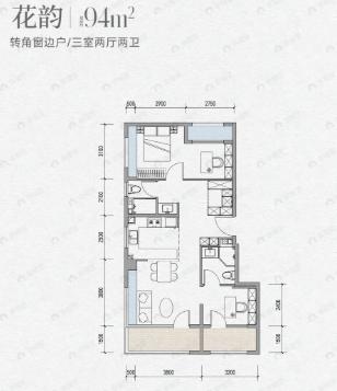 3室2厅2卫建面94m²户型图