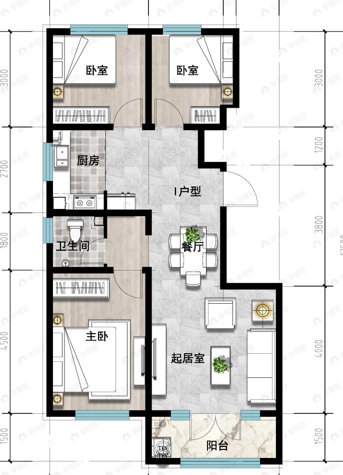 成龙学府·悦城3室2厅1卫户型图