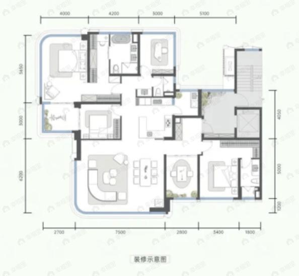 4室2厅3卫建面184平户型图