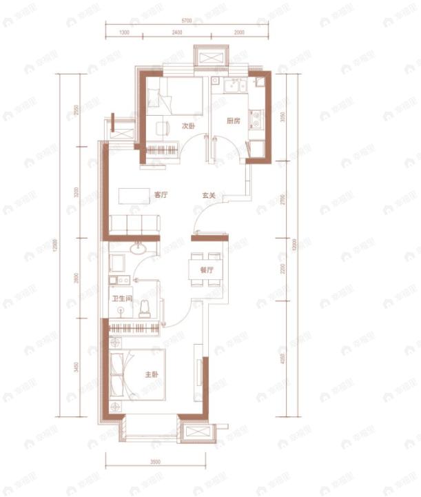 大兴发展亦生悦2室2厅1卫户型图
