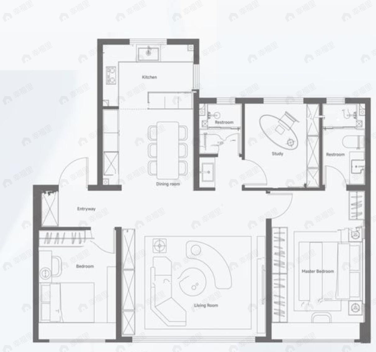 3室2厅2卫建面125平户型图