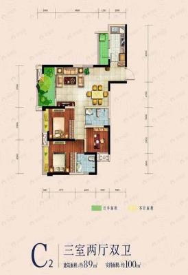 中铁城锦南汇3室2厅2卫户型图
