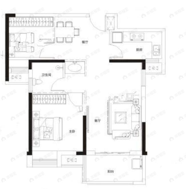 兰江公园里2室2厅1卫户型图