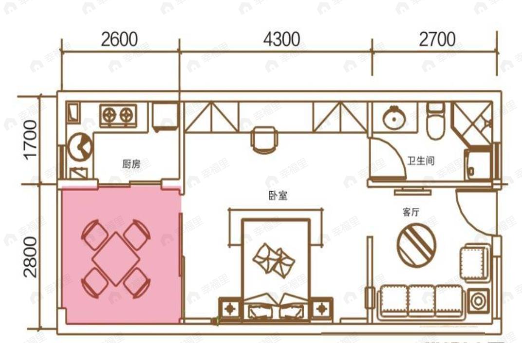 1室2厅1卫建面48平undefined户型图